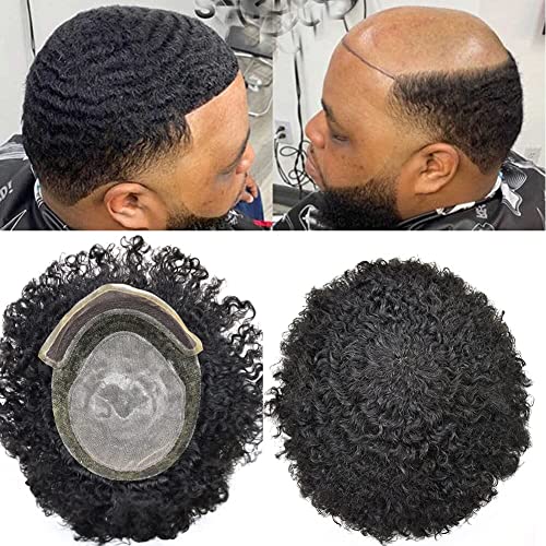 אפרו פאה 6 ממ איש לארוג שיער יחידה שחור גברים מתולתל שיער החלפת מערכת שיער טבעי אפריקאי אמריקאי